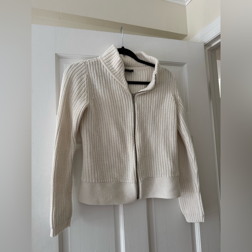 Ann Taylor Cream Ribbed Knit Cardigan Sweater